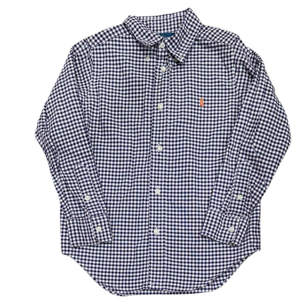 Ralph Lauren Boys Button-Down Up Dress Shirt Purple White Gingham Size 6 Preppy